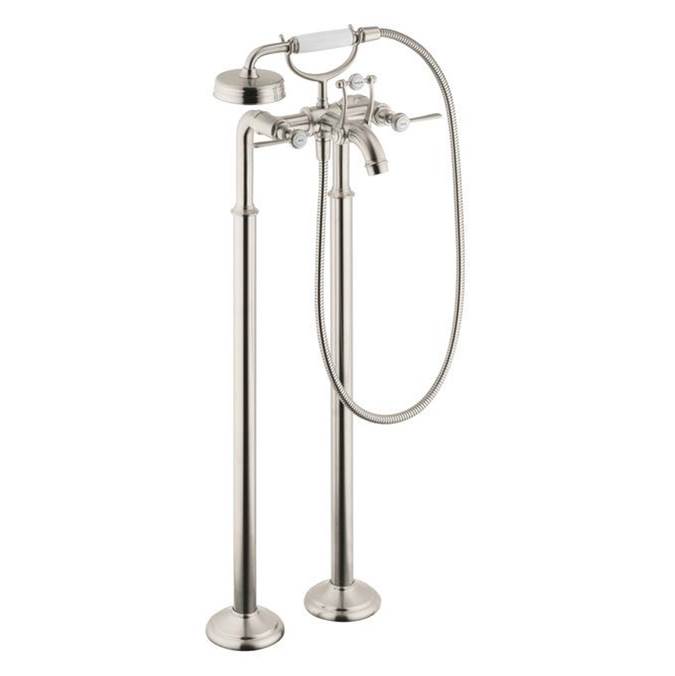 Axor Montreux 2-Handle Freestanding Tub Filler Trim with Lever Handles and 1.8 GPM Handshower in Brushed Nickel