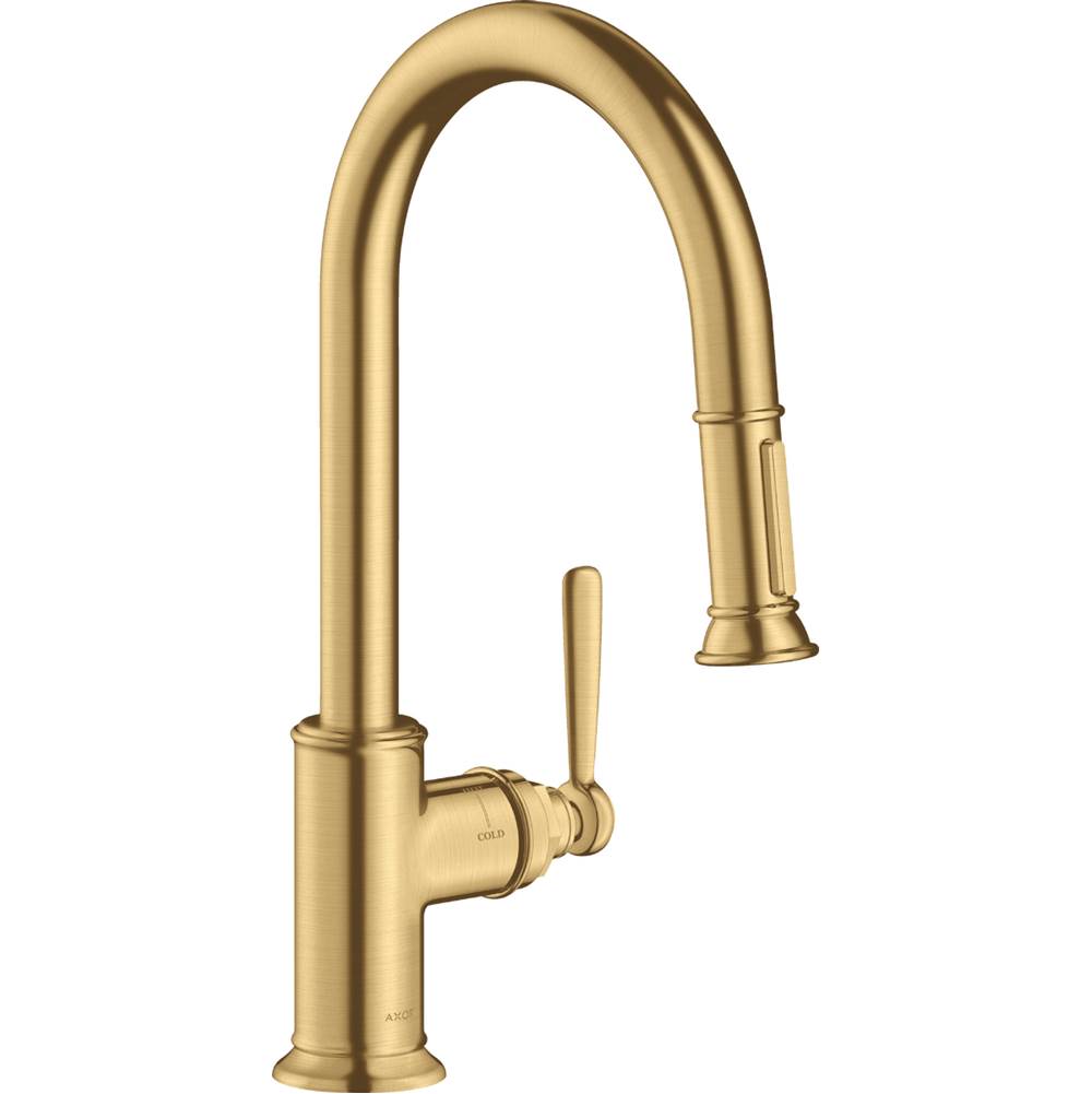 Axor Montreux HighArc Kitchen Faucet 2-Spray Pull-Down, 1.75 GPM in Brushed Gold Optic