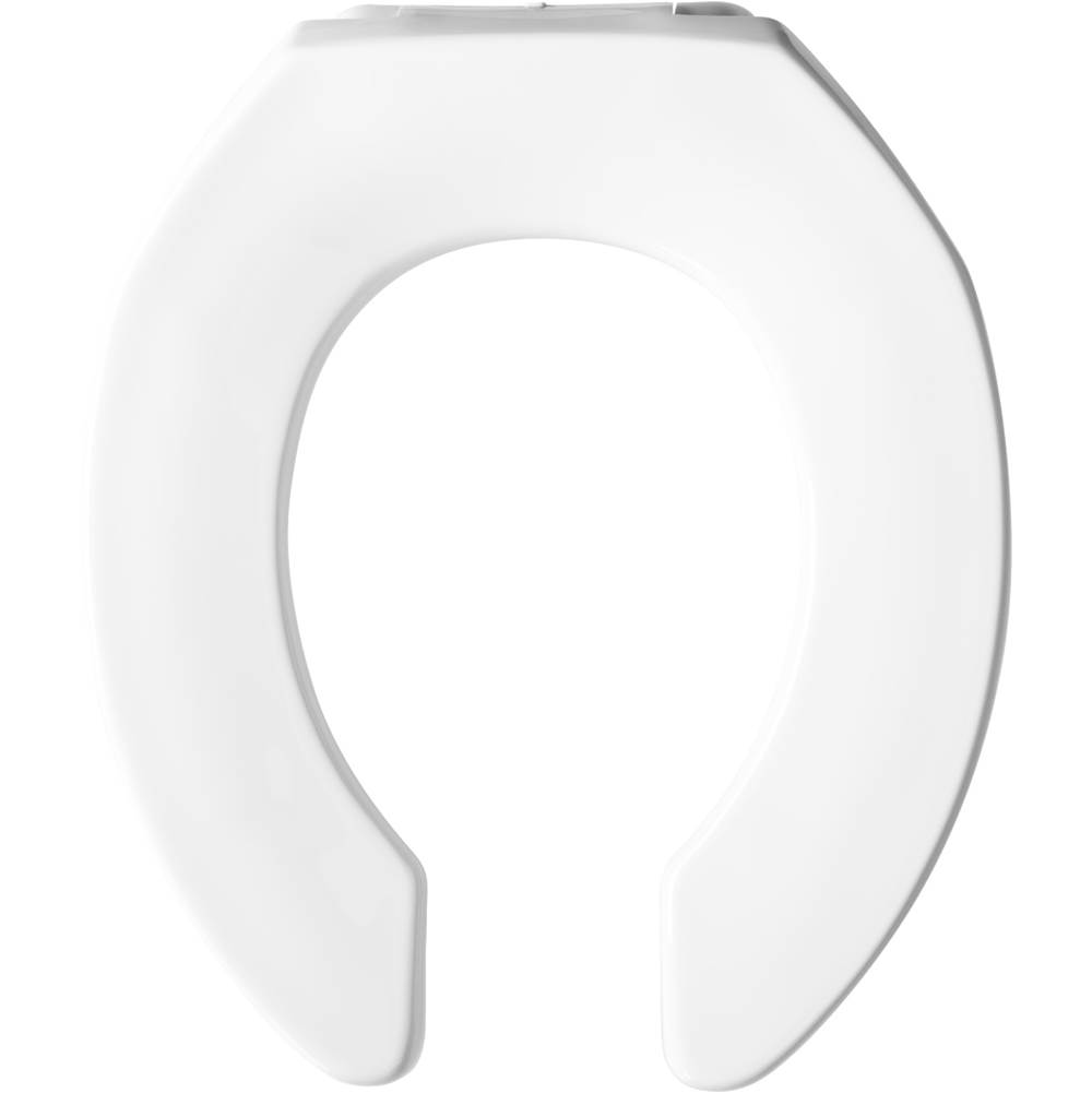 Bemis Round Commercial Plastic Open Front Less Cover Toilet Seat with STA-TITE Self-Sustaining Check Hinge and DuraGuard - White