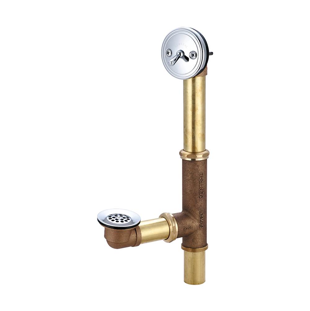 Central Brass Bath Drain-Adjust. 14'' To 16'' Trip Lvr Heavy Pattern Brass Nuts-Pc