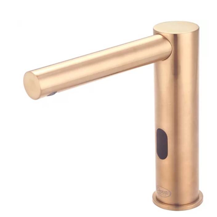 Central Brass Sensor-1-Hole Deck Mount Faucet, Rigid Spt 0.5 GPM Vandal Proof, Mixing Valve-PVD Brushed Gold
