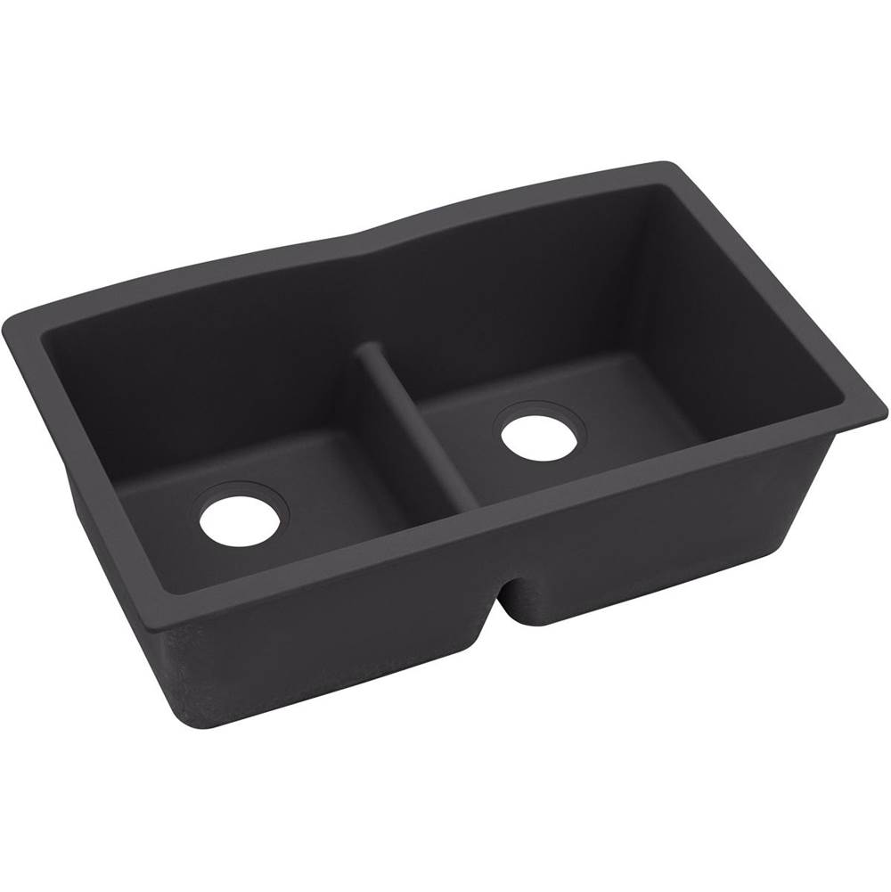 Elkay Reserve Selection Elkay Quartz Luxe 33'' x 19'' x 10'', Equal Double Bowl Undermount Sink with Aqua Divide, Caviar