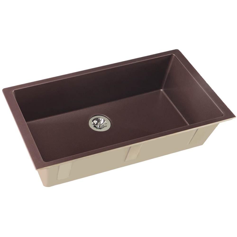 Elkay Reserve Selection Elkay Quartz Luxe 35-7/8'' x 19'' x 9'' Single Bowl Undermount Kitchen Sink with Perfect Drain, Chestnut