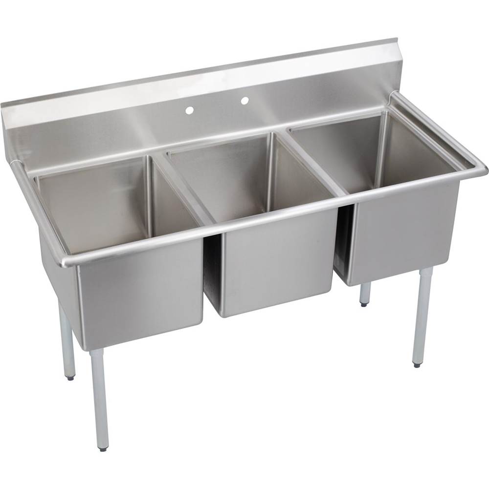 Elkay Dependabilt Stainless Steel 57'' x 25-13/16'' x 43-3/4'' 18 Gauge Three Compartment Sink with Stainless Steel Legs
