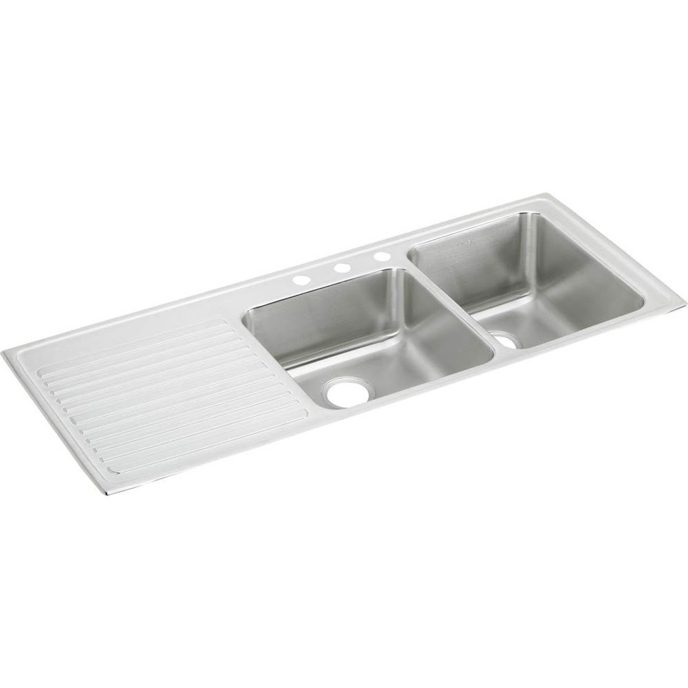 Elkay Lustertone Classic Stainless Steel 54'' x 22'' x 10'', Offset Double Bowl Drop-in Sink with Drainboard