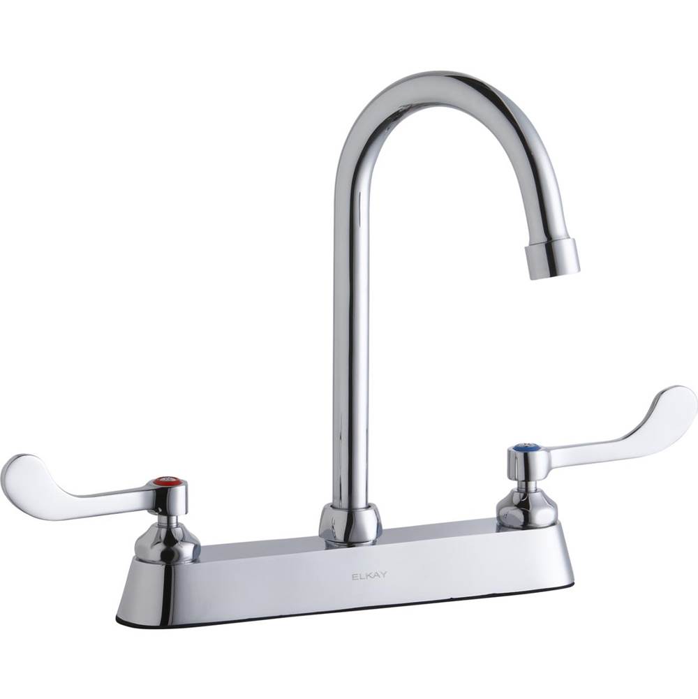 Elkay 8'' Centerset with Exposed Deck Faucet with 5'' Gooseneck Spout 4'' Wristblade Handles Chrome