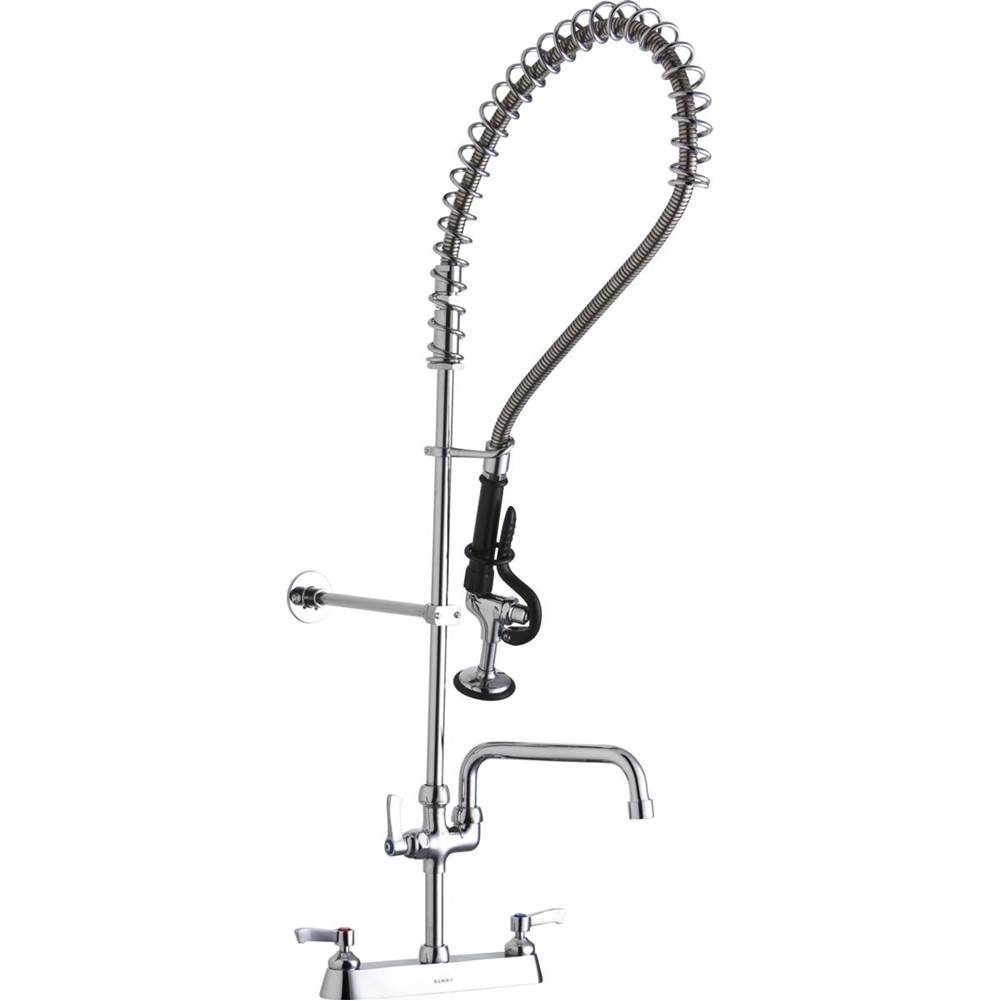 Elkay 8in Centerset Exposed Deck Mount Faucet 44in Flexible Hose with 1.2 GPM Spray Head Plus 8in Arc Tube Spout 2in Lever Handles