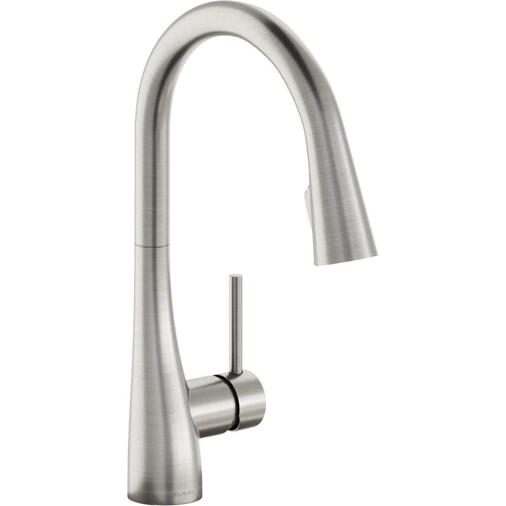 Elkay Gourmet Single Hole Kitchen Faucet with Pull-down Spray and Forward Only Lever Handle, Lustrous Steel