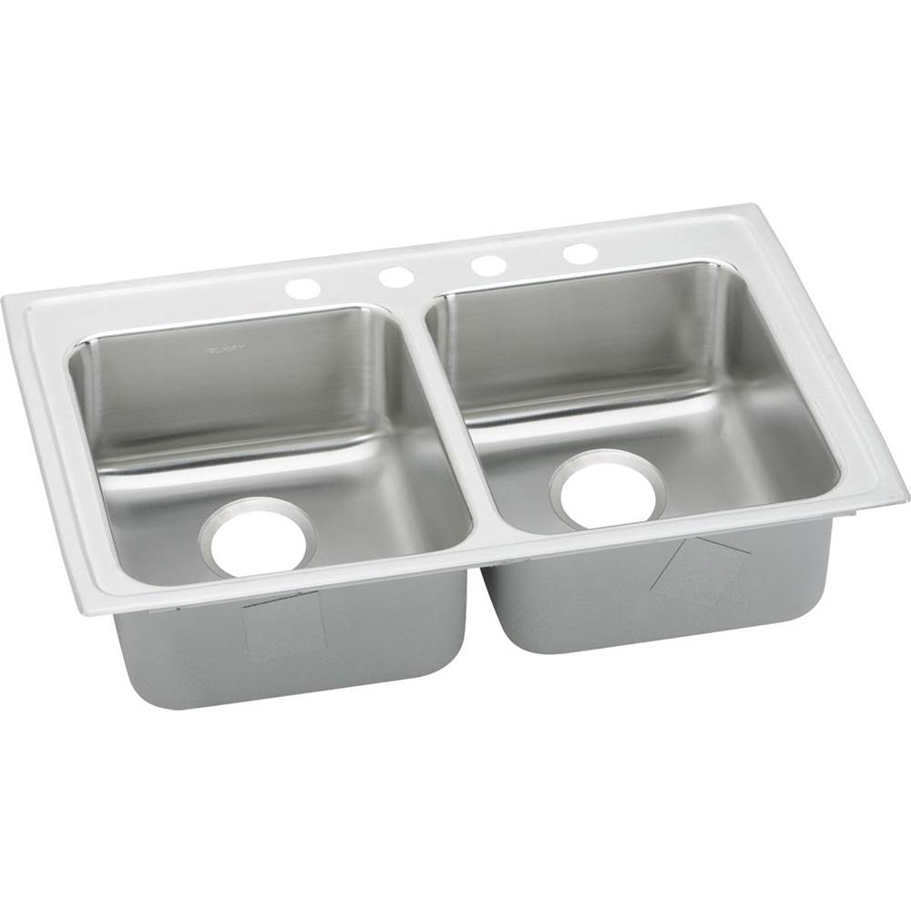 Elkay Lustertone Classic Stainless Steel 33'' x 21-1/4'' x 6'', 2-Hole Equal Double Bowl Drop-in ADA Sink with Quick-clip