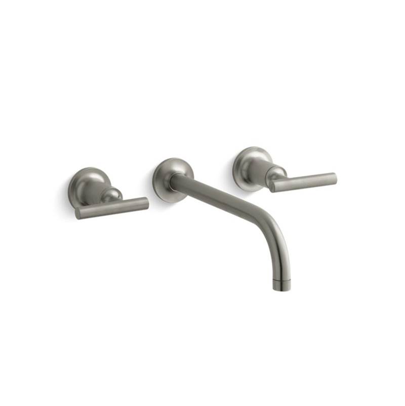Kohler Purist® Wall-mount bathroom sink faucet trim with 9'', 90-degree angle spout and lever handles, requires valve
