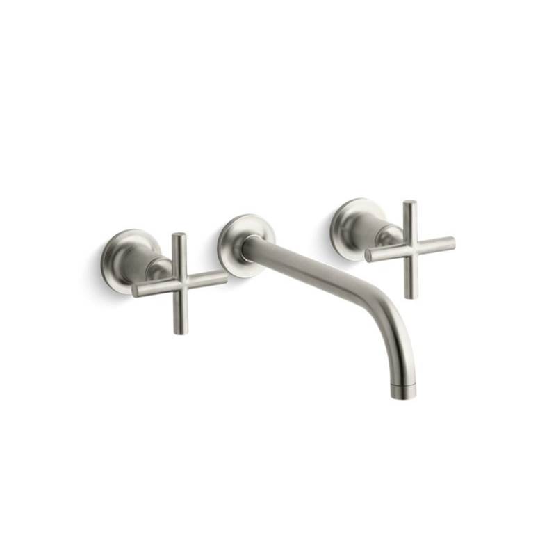 Kohler Purist® Wall-mount bathroom sink faucet trim with 9'', 90-degree angle spout and cross handles, requires valve
