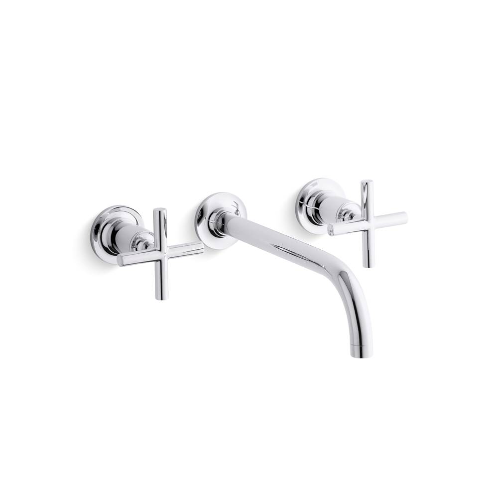 Kohler Purist® Wall-mount bathroom sink faucet trim with 9'', 90-degree angle spout and cross handles, requires valve