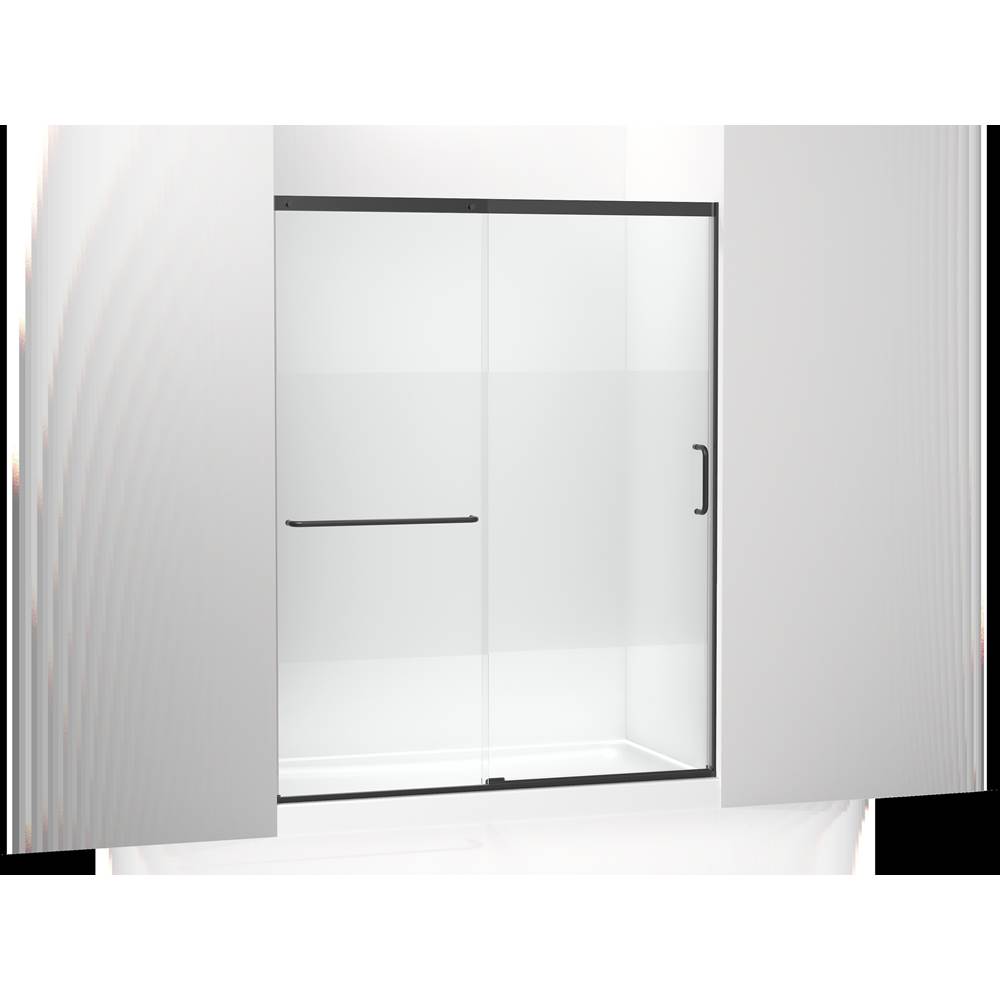 Kohler Elate™ Tall Sliding shower door, 75-1/2'' H x 56-1/4 - 59-5/8'' W, with heavy 5/16'' thick Crystal Clear glass with privacy band