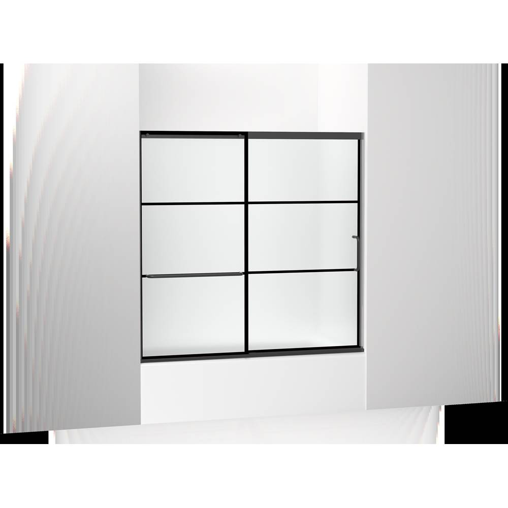 Kohler Elate™ Sliding bath door, 56-3/4'' H x 56-1/4 - 59-5/8'' W, with 1/4'' thick Frosted glass with rectangular grille pattern