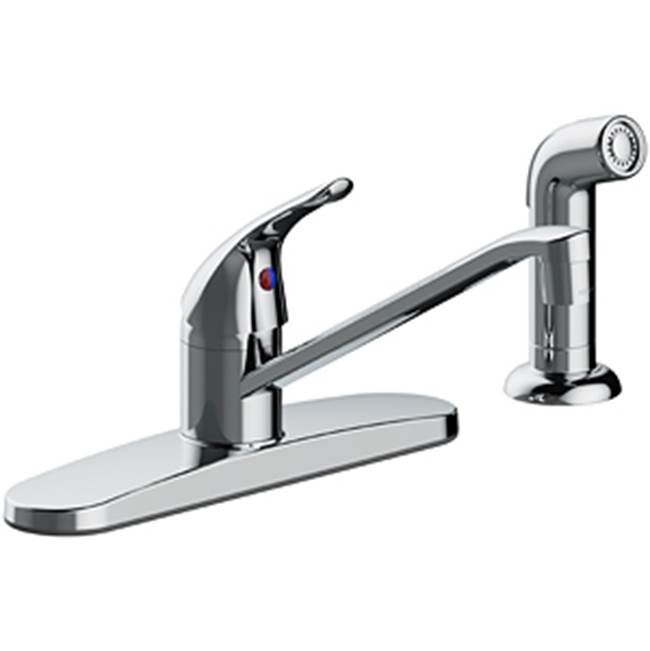 Matco Norca Single Handle Kitchen Faucet With Side Spray, Four Hole Mount, Copper Inlet Supply, Washerless, 1.5 Gpm, Chrome