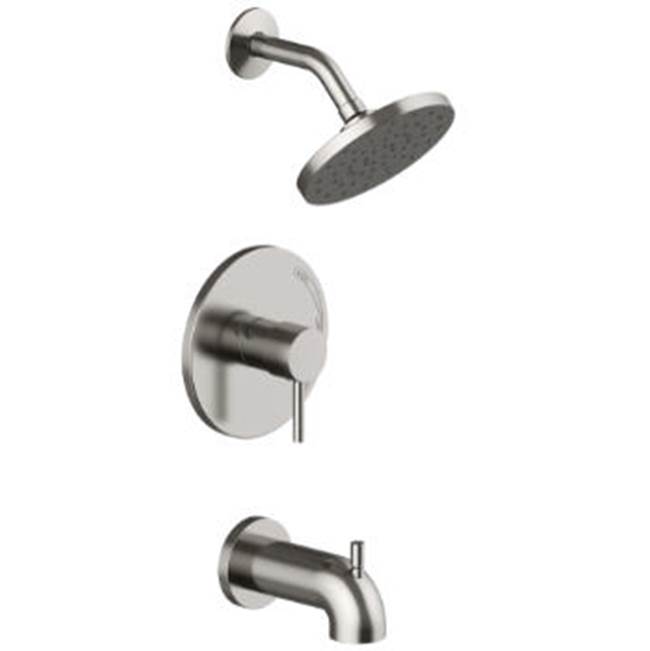 Matco Norca Tub and Shower Trim Only, 6'' Showerhead With Metal Ball Joint, Metal Slip On Tub Spout, Metal Lever Handle, Job Pack, Brushed Nickel