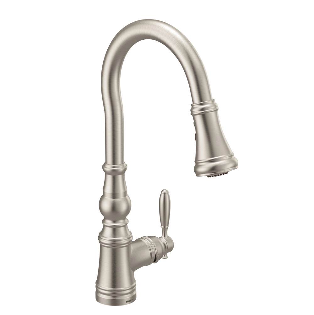 Moen Weymouth Shepherd''s Hook Pulldown Kitchen Faucet Featuring Metal Wand with Power Boost, Spot Resist Stainless