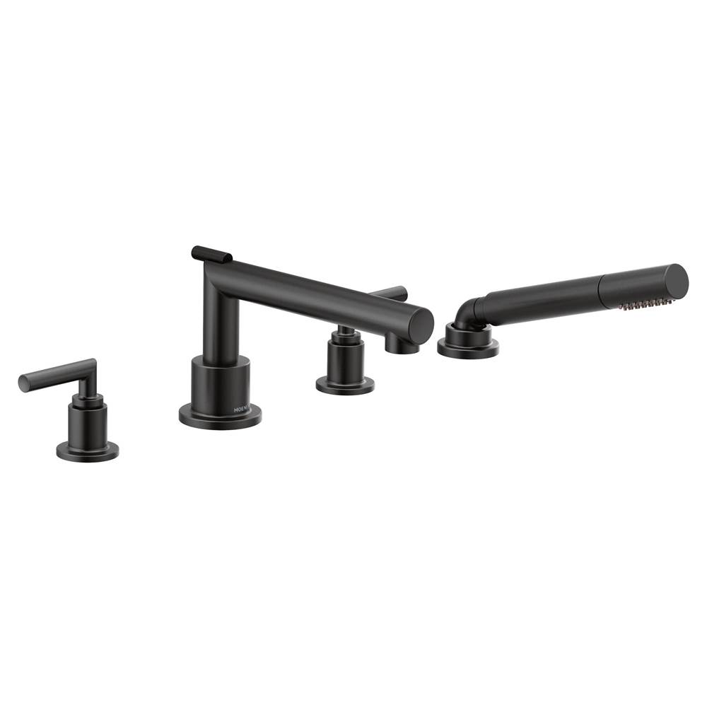 Moen Arris 2-Handle Deck-Mount High-Arc Roman Tub Faucet Trim Kit with Hand Shower in Matte Black (Valve Sold Separately)