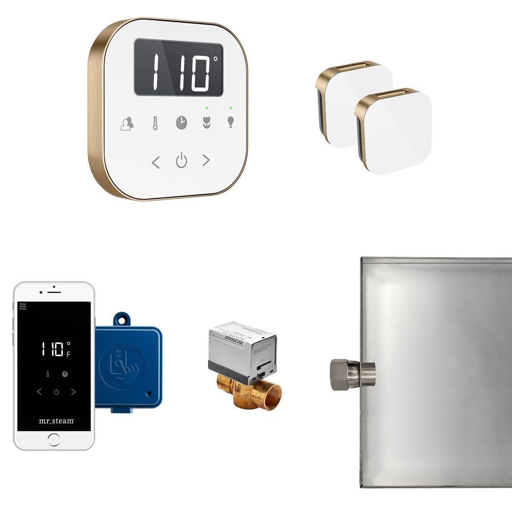 Mr. Steam AirButler Max Steam Shower Control Package with AirTempo Control and Aroma Glass SteamHead in White Brushed Bronze
