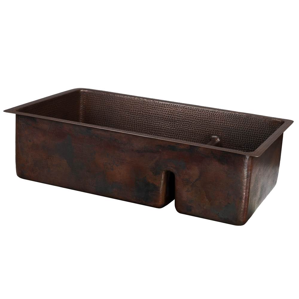 Premier Copper Products 33'' Hammered Copper Kitchen 70/30 Double Basin Sink with Short 5'' Divider