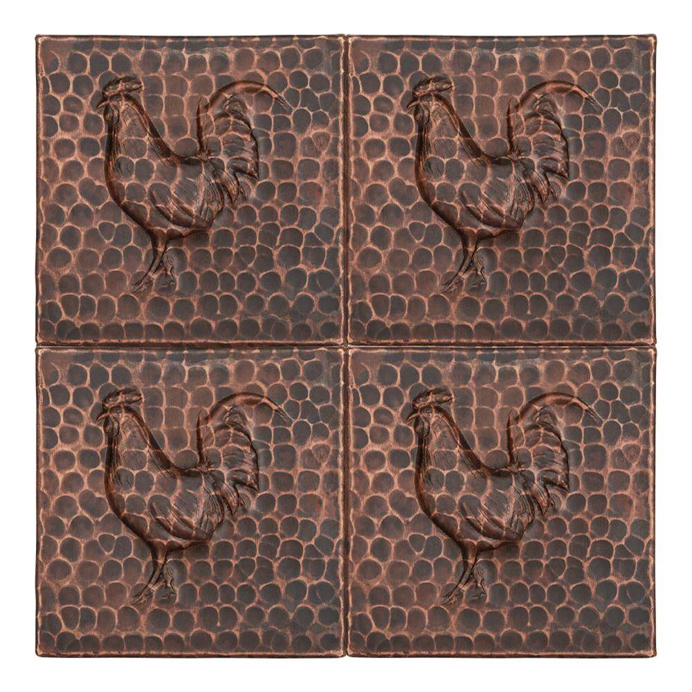 Premier Copper Products 4'' x 4'' Hammered Copper Rooster Tile - Quantity 4